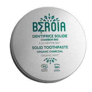 packshot dentifrice solide Beroïa sur fond blanc packshot pot métal dentifrice solide